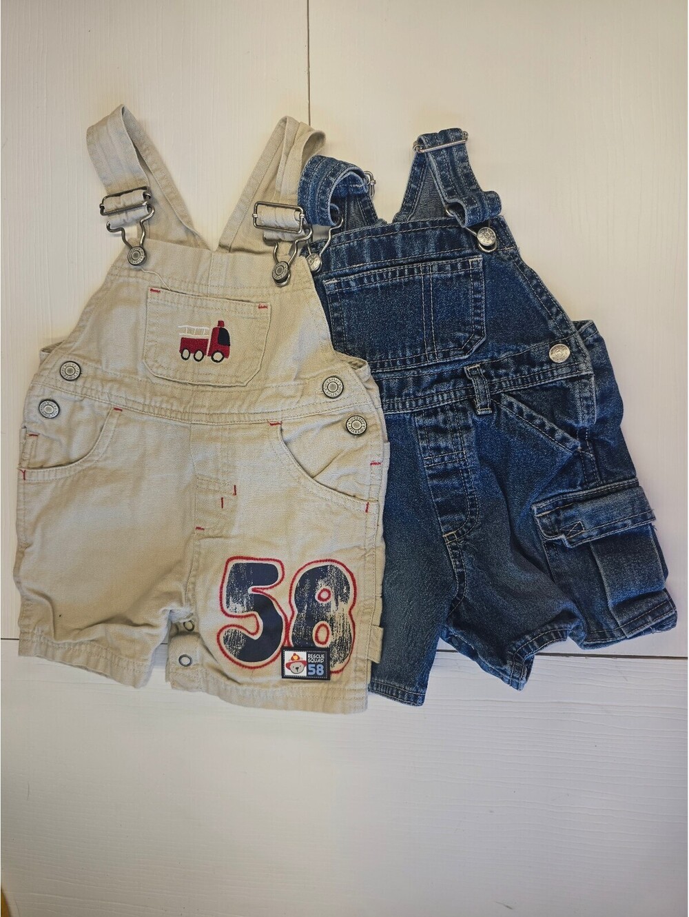 Baby Boys 12M Overall Shorts Lot 2 Carters Rescue 58 Koala Kids Blue Denim